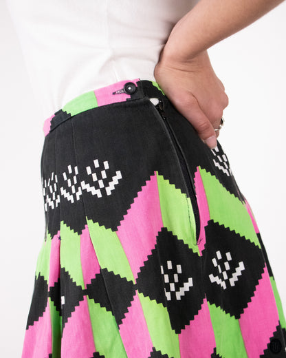 70's Lanvin Pleated Cotton Skirt S