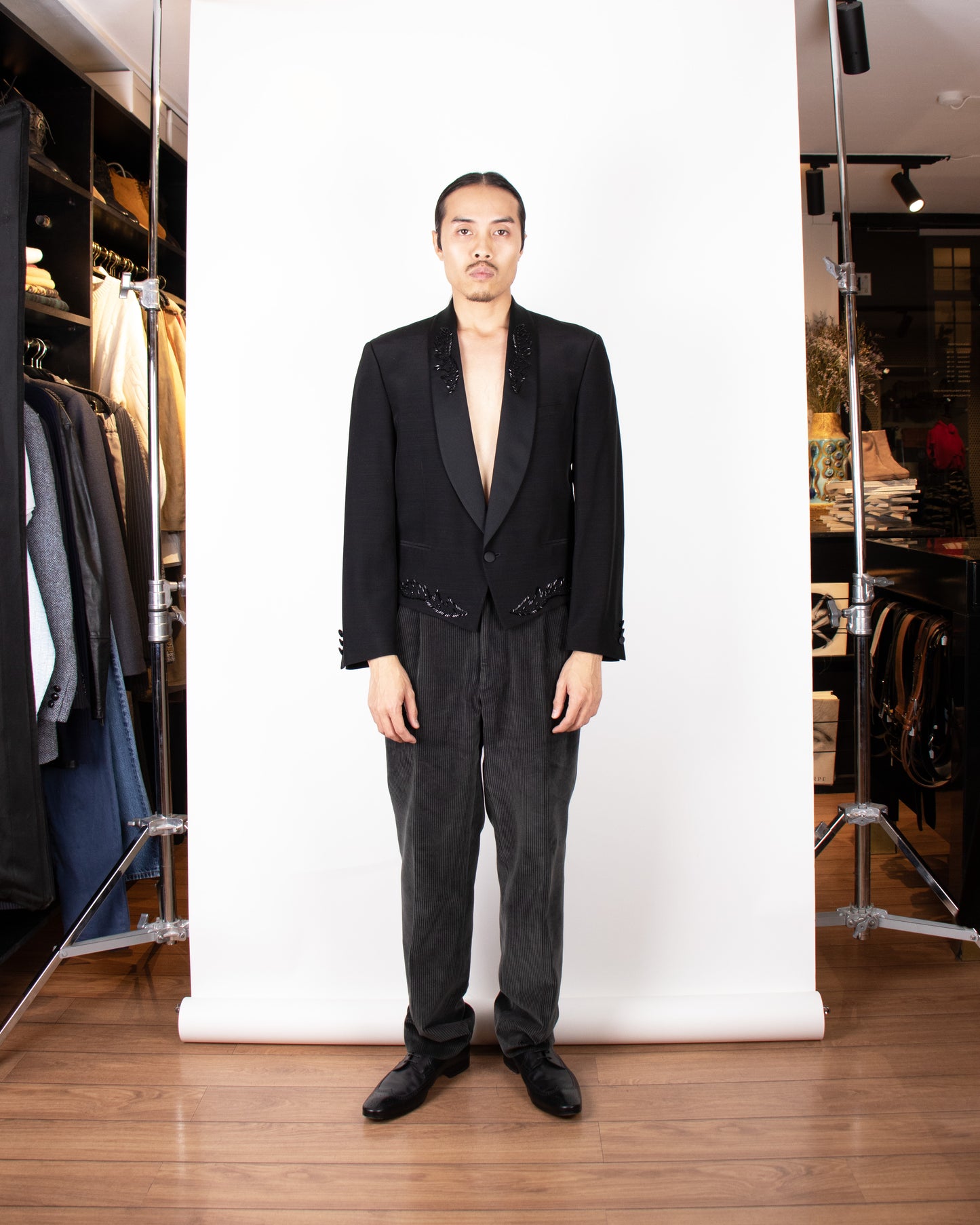 00's Tailored Italian Black Embellished Tuxedo blazer S