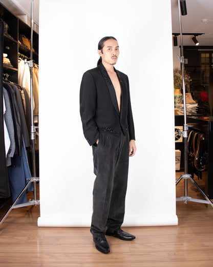 00's Tailored Italian Black Embellished Tuxedo blazer S