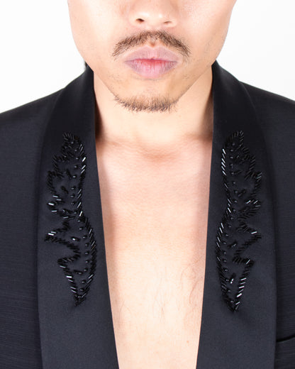 00's Tailored Italian Black Embellished Tuxedo blazer S