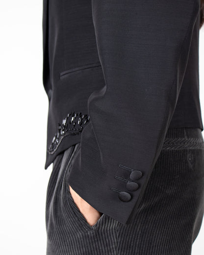 00's Tailored Italian Black Embellished Tuxedo blazer S