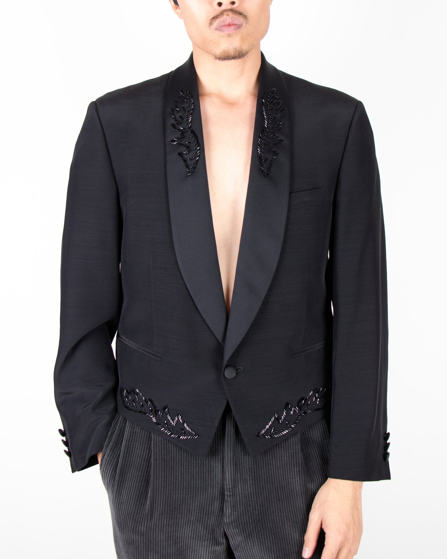 00's Tailored Italian Black Embellished Tuxedo blazer S