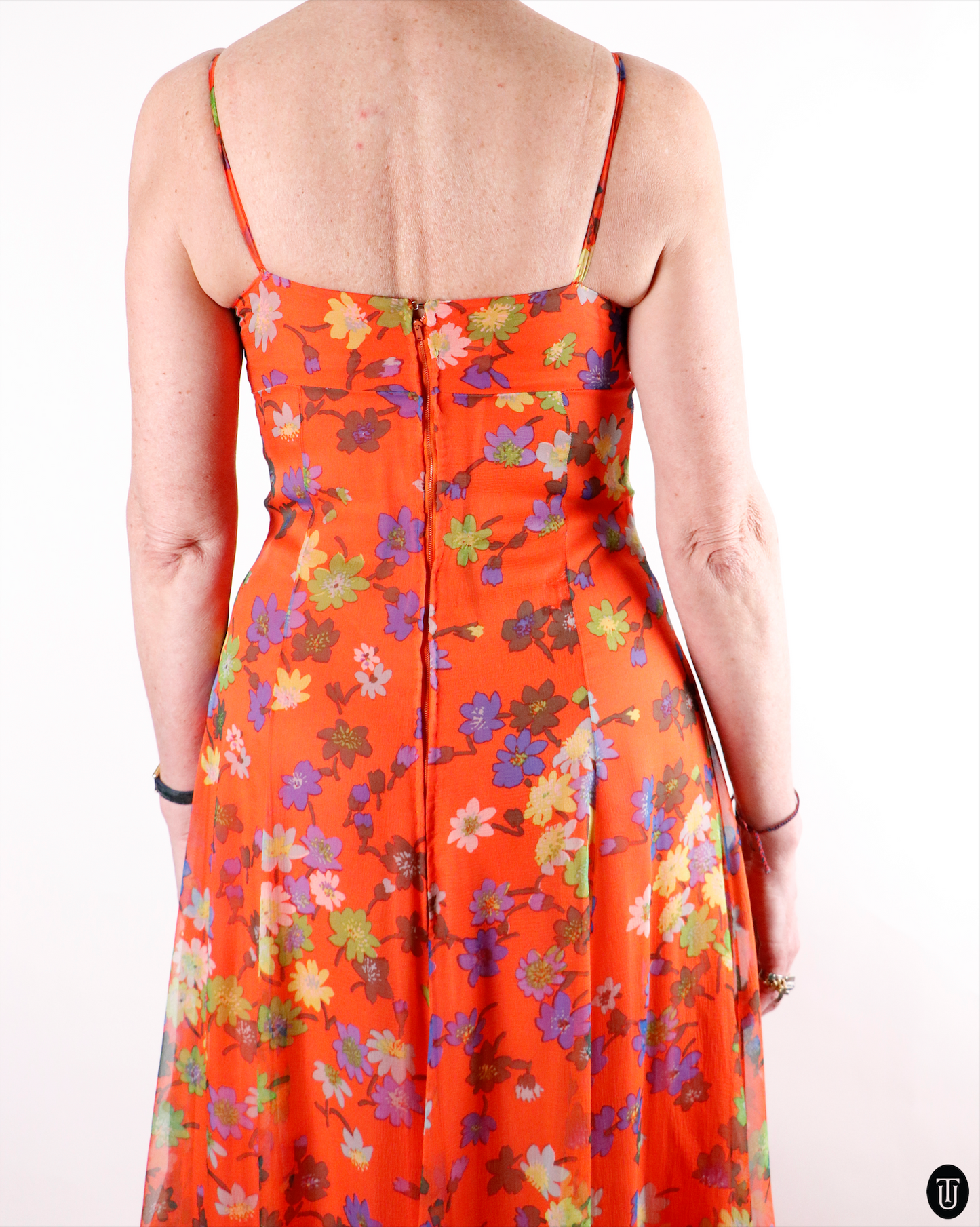 70's Floral Silk Dress With Matching Shirt M