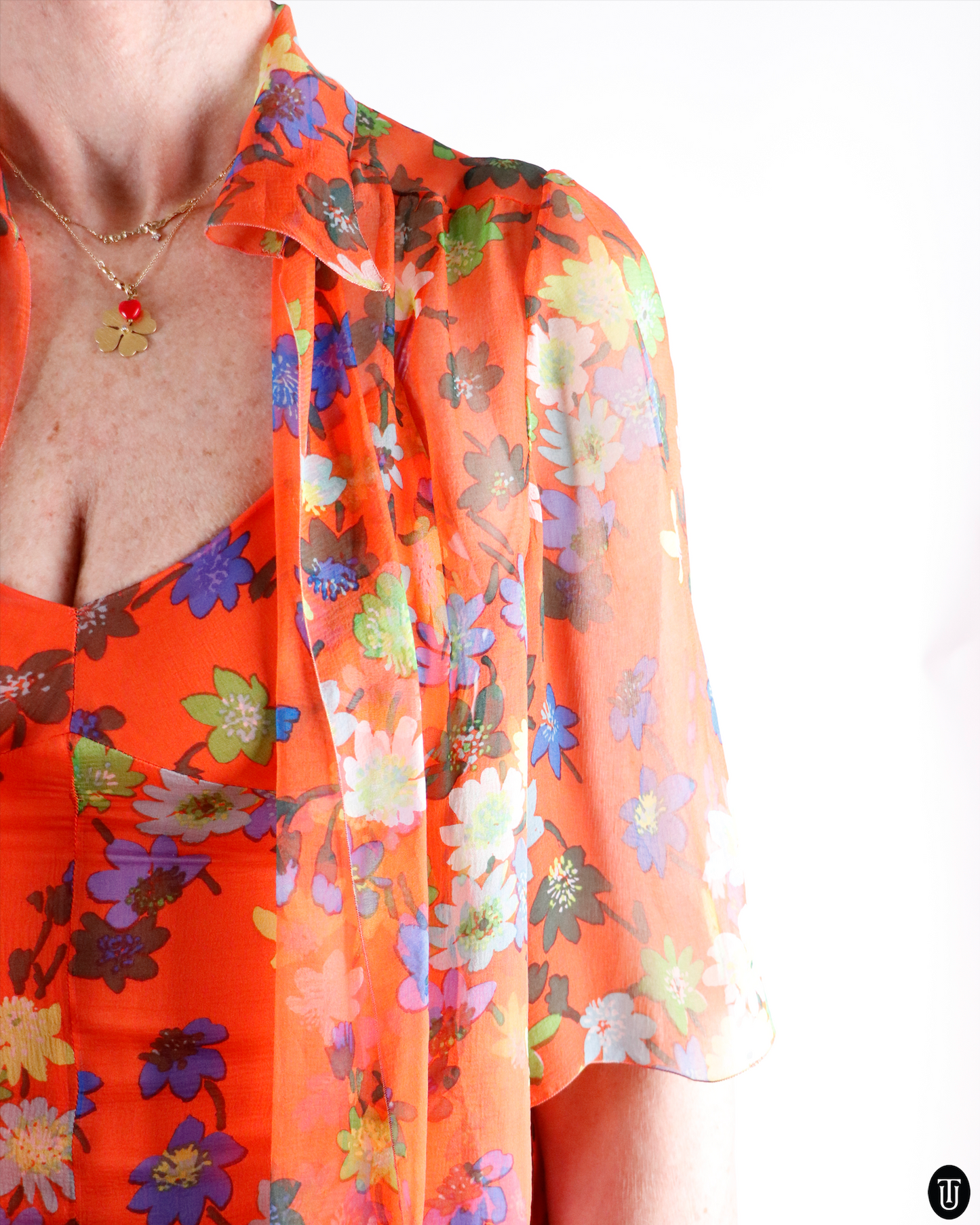 70's Floral Silk Dress With Matching Shirt M