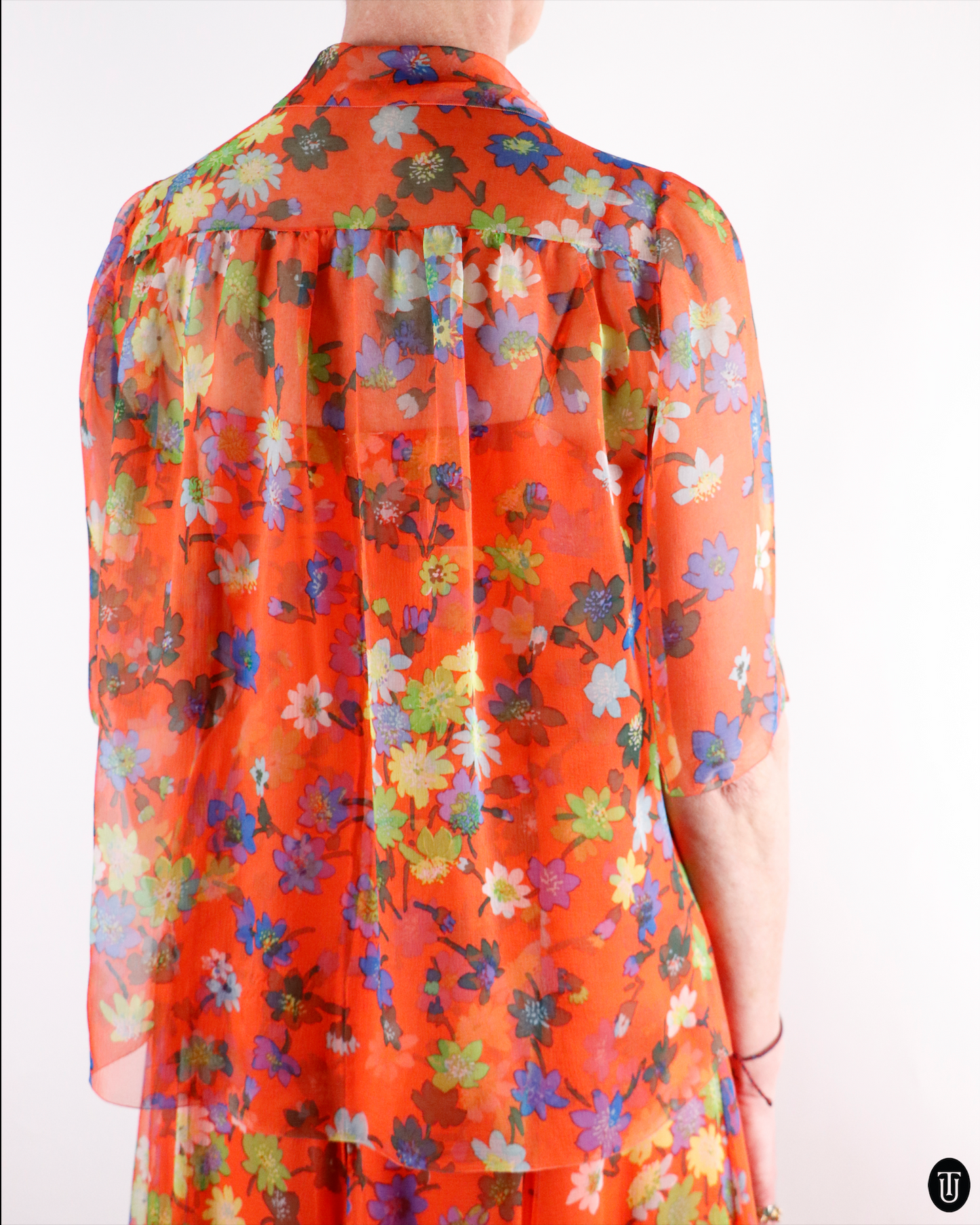 70's Floral Silk Dress With Matching Shirt M