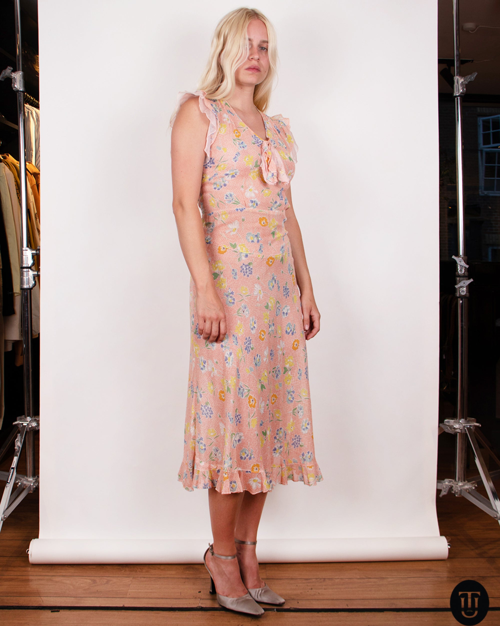 1930s Floral Summer Dress S