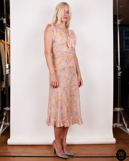 1930s Floral Summer Dress S