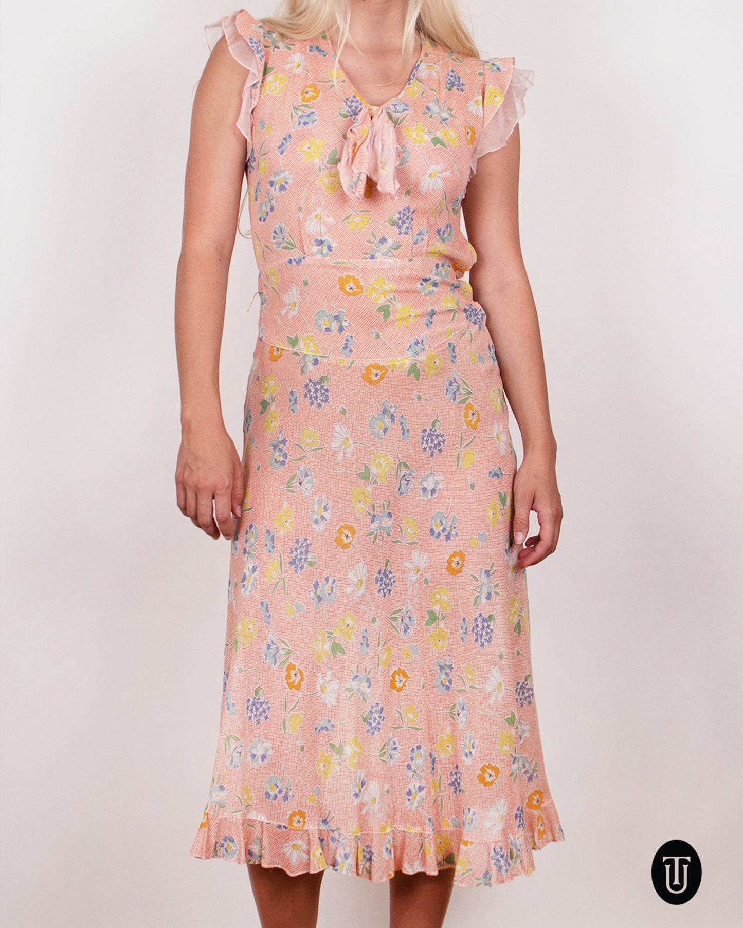 1930s Floral Summer Dress S