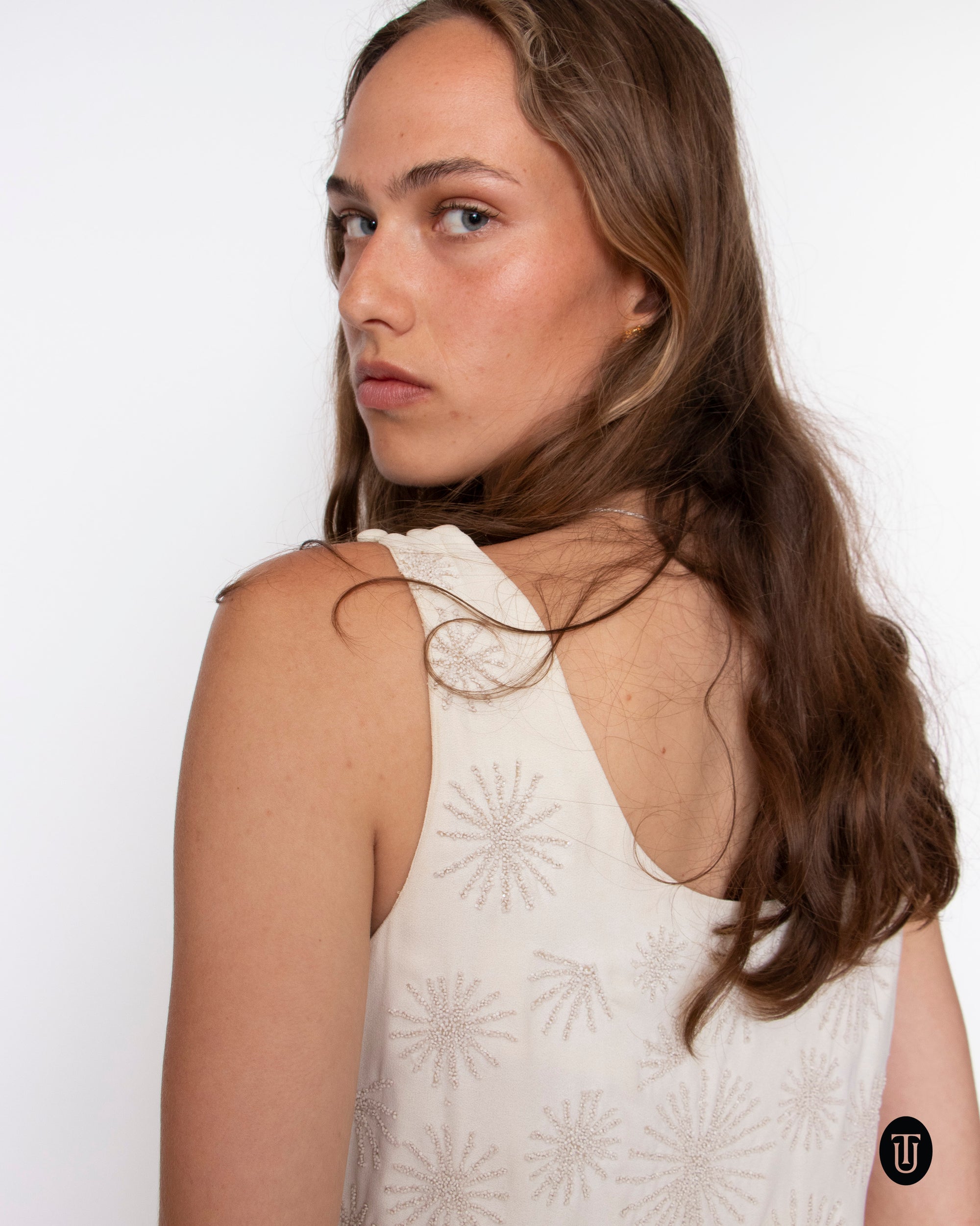 1960s Vintage White Embroidered Mini Dress S