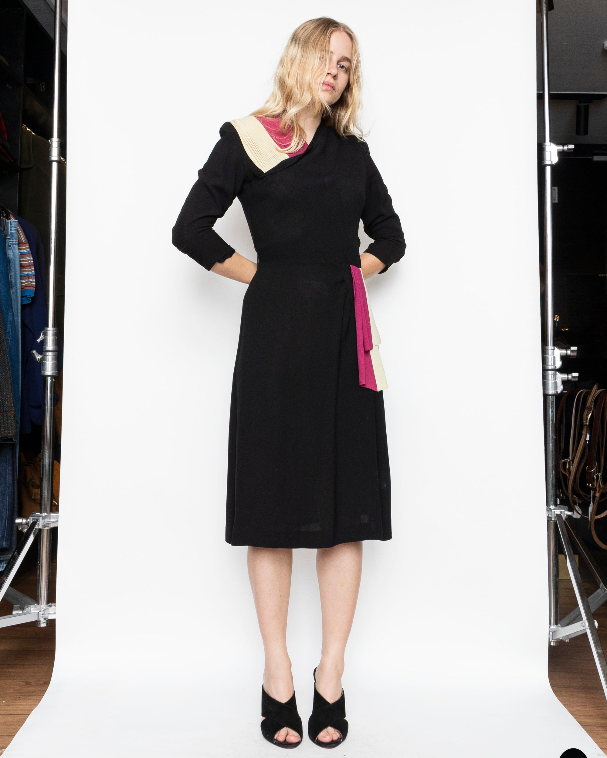 1940s Crepe de Chine Dress S