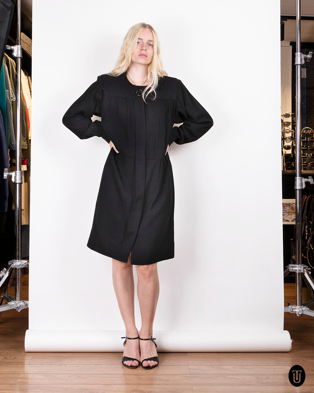 1980s Yves Saint Laurent Rive Gauche Black Wool Dress S M