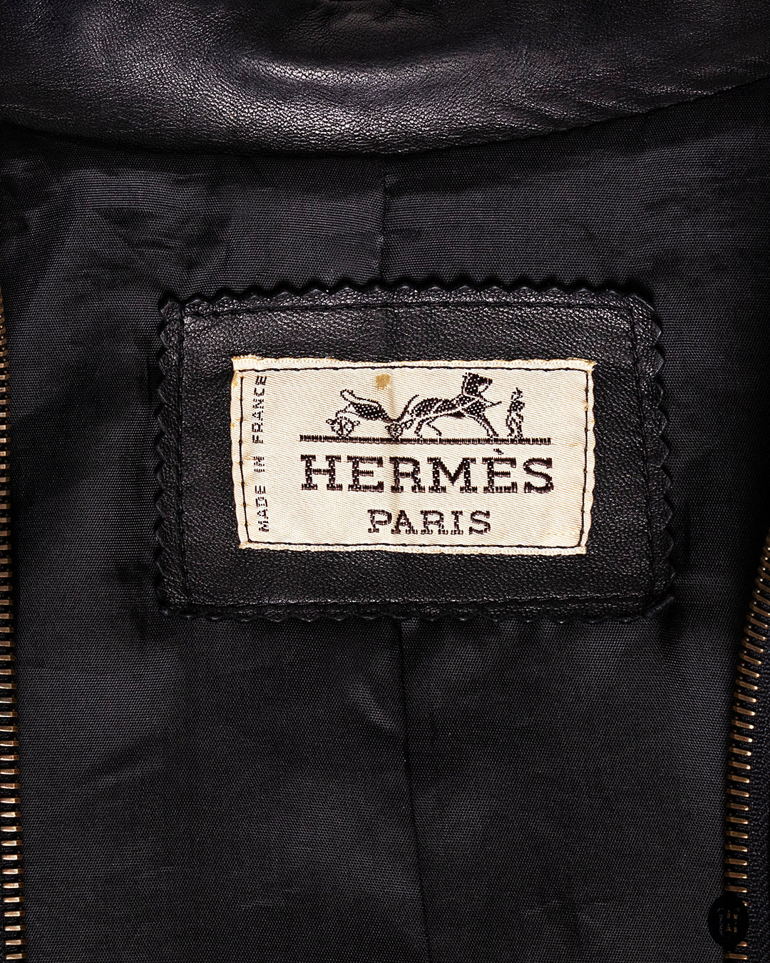 80s Hermes black leather suit M