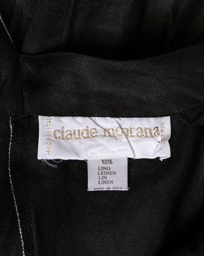 80s Claude Montana Black and White Linen Dress M