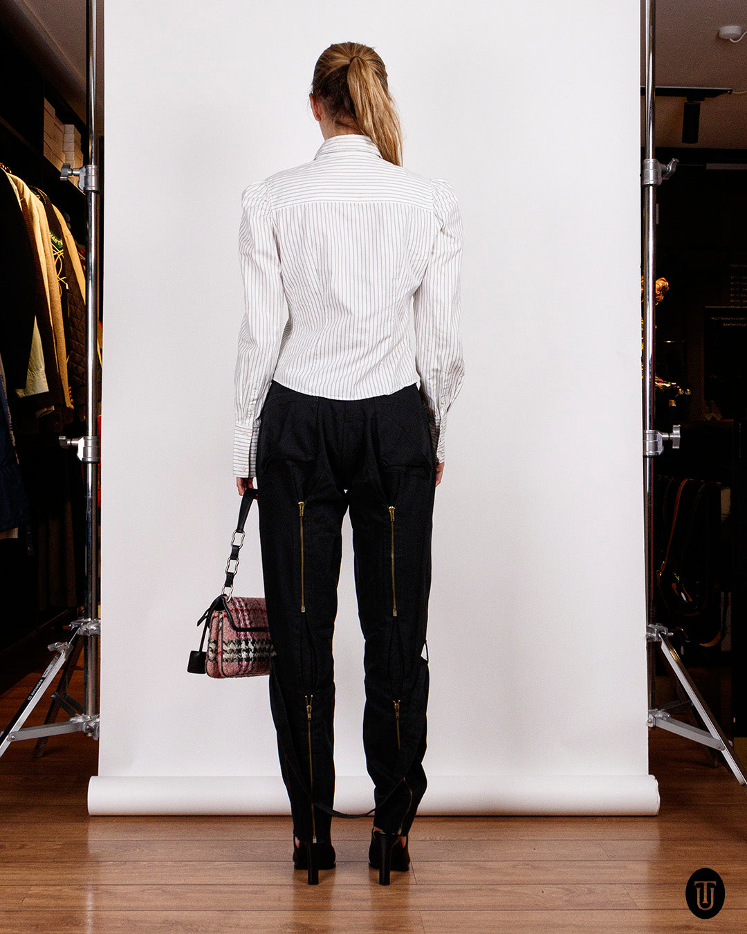 1990s Vivienne Westwood cotton black bondage pants S