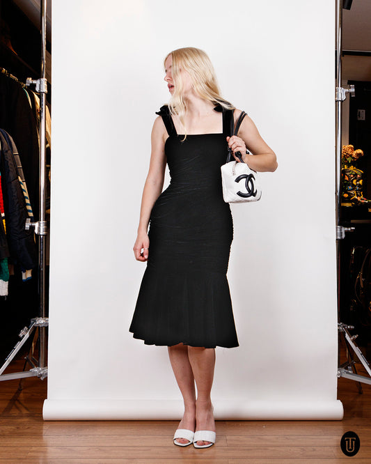 80's Oscar de la Renta Black Velvet Cocktail Dress S