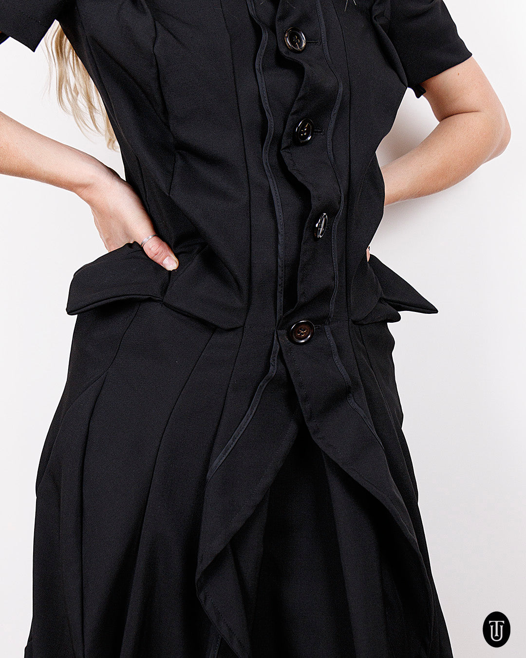 2000s Comme des Garçons Black Wool Shirt Dress S