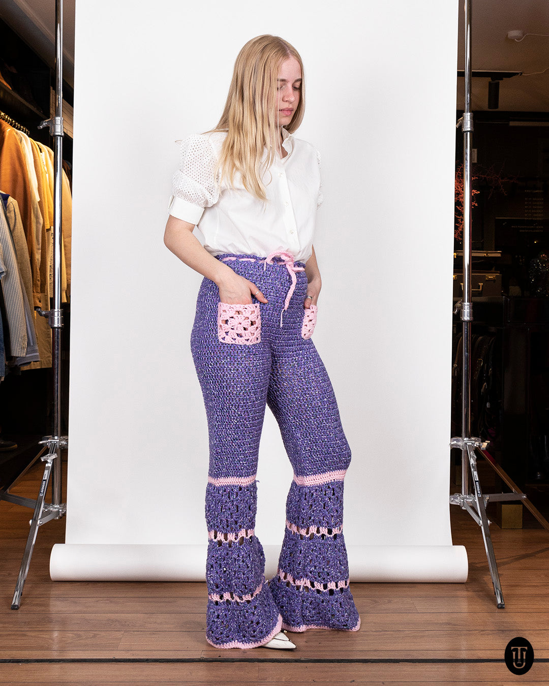 1970s Crochet Bell-Bottom Trousers S