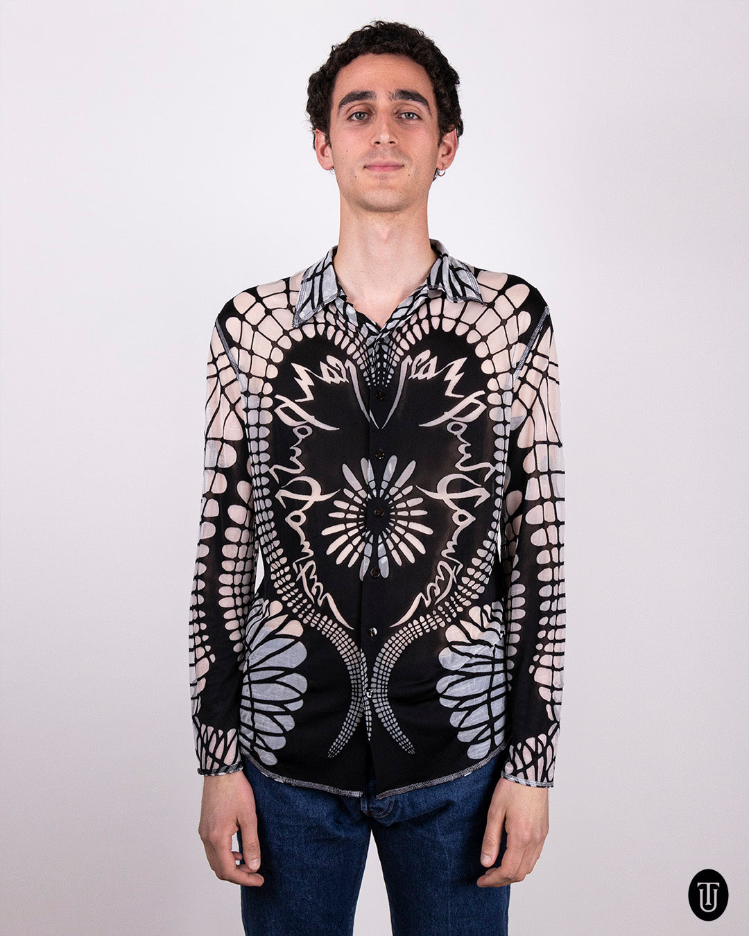A 90s Jean Paul Gaultier sheer black and white shirt S
