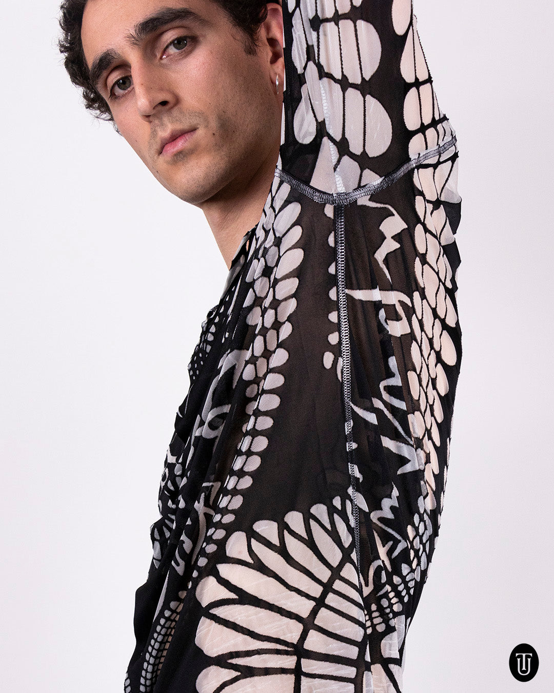 A 90s Jean Paul Gaultier sheer black and white shirt S