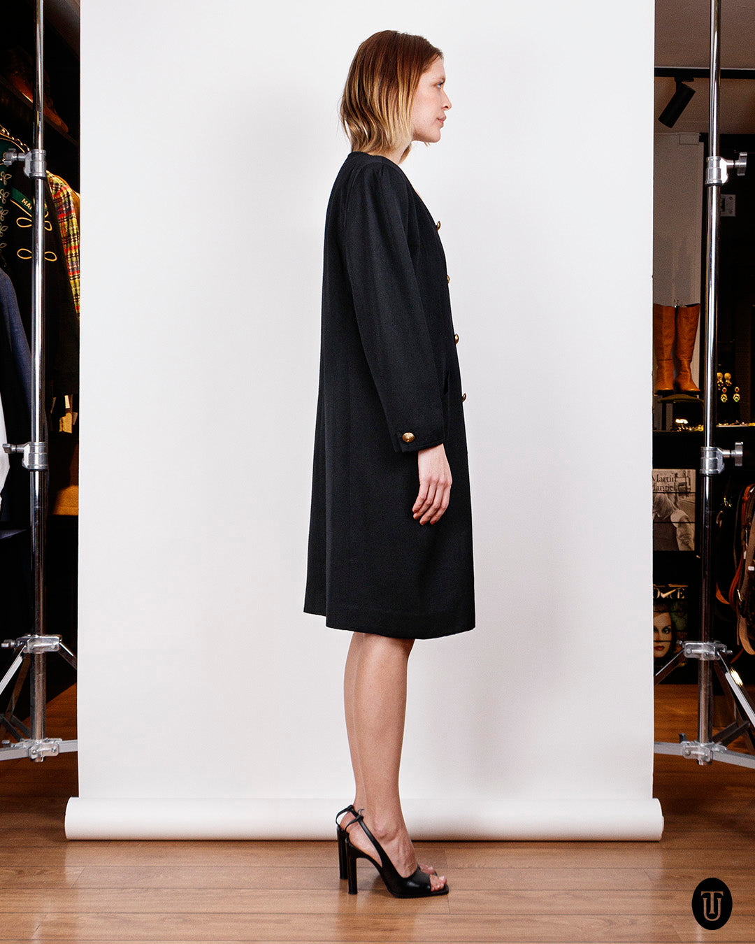 1980s Yves Saint Laurent Variation Black Dress M