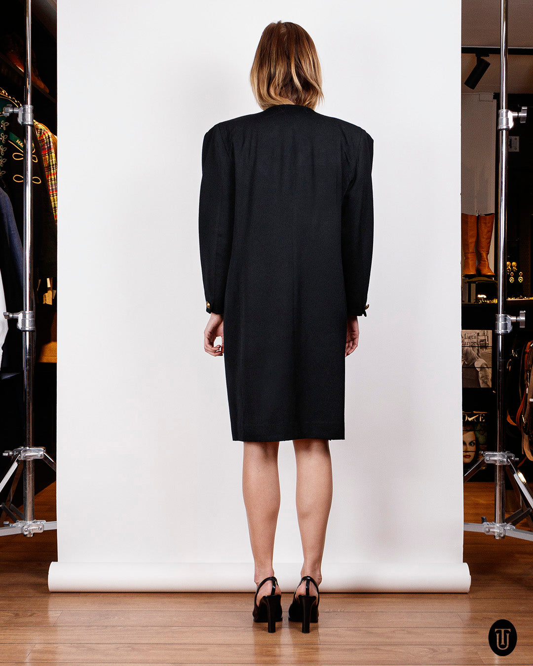 1980s Yves Saint Laurent Variation Black Dress M
