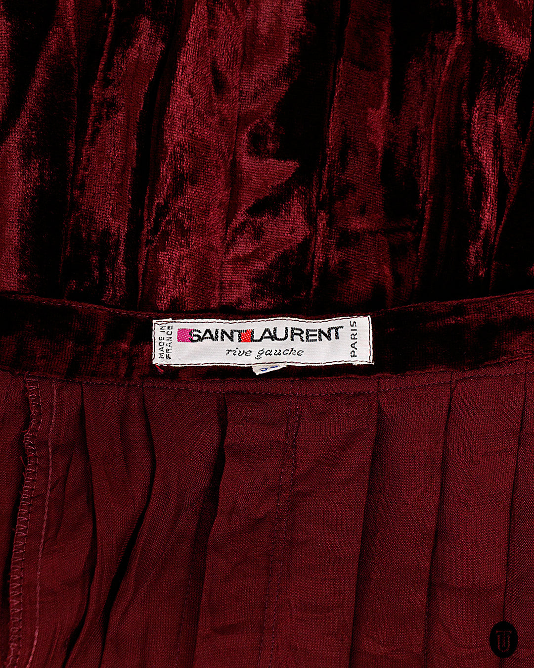 1980s Yves Saint Laurent Rive Gauche Pleated Burgundy Velvet Skirt XS