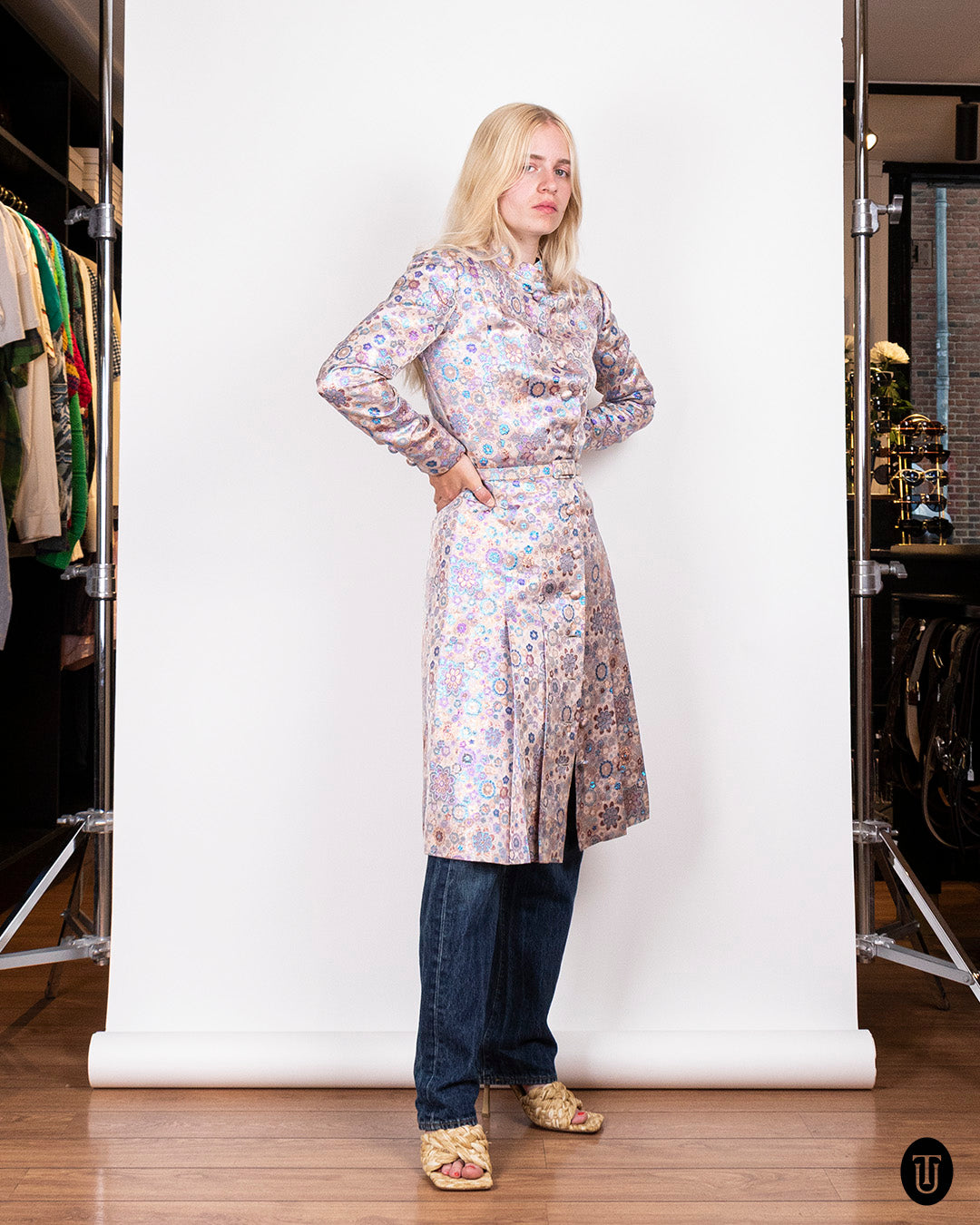 A 60s Jean Patou metallic brocade coat dress S