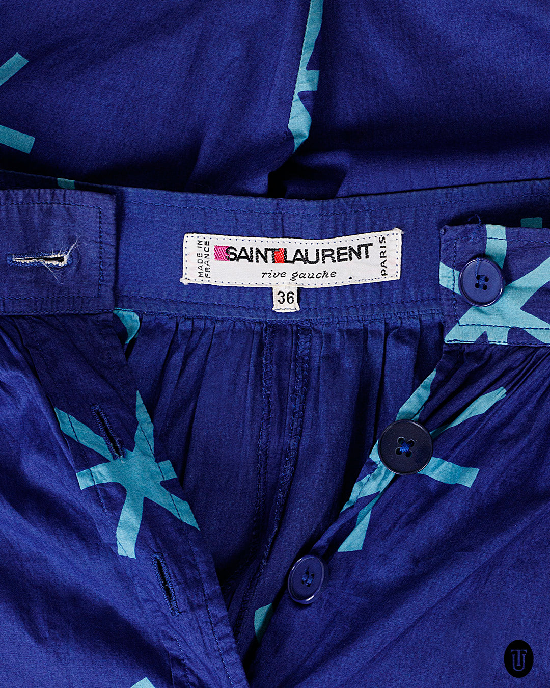 1980s Yves Saint Laurent Blue High Waist Cotton Trousers XS