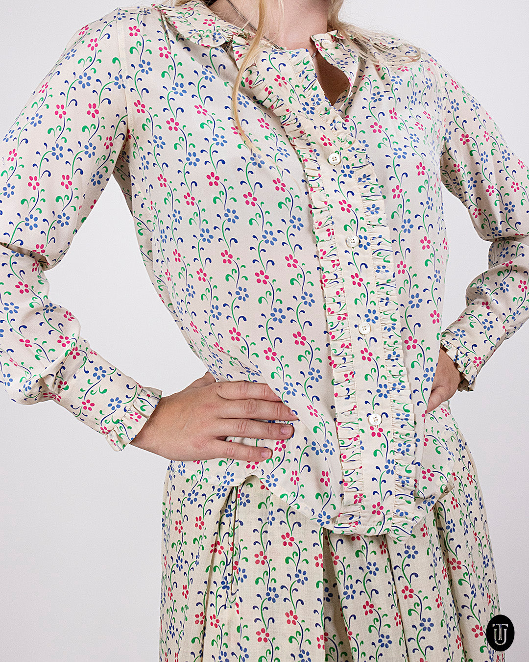 1970s Celine Silk and Wool Floral Co-ord XS