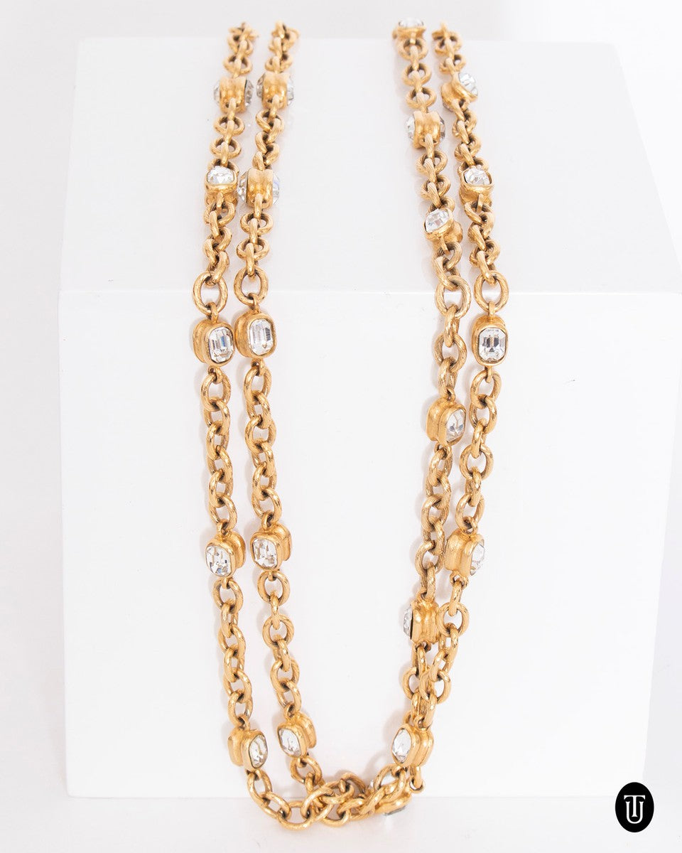 Early 1990s Chanel Sautoir Rhinestone Necklace